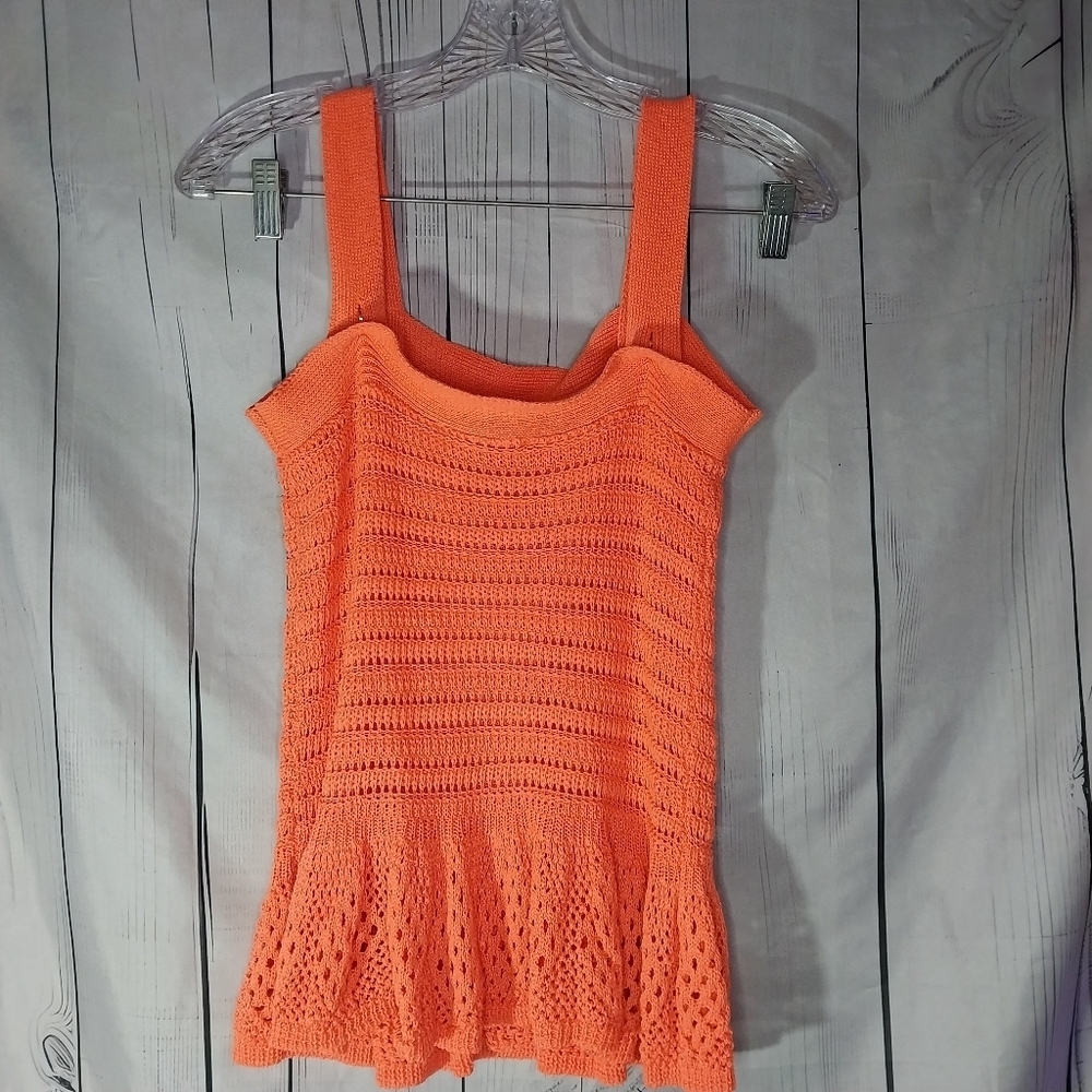 Davi & Dani Orange Knit Peplum Ruffle Hem Boho Sleeveless Festival Summer Top - Picture 5 of 8